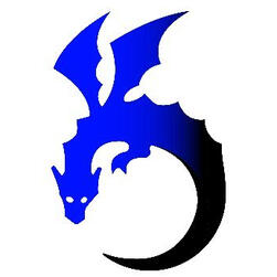 Attention Deficit and Dragons logo, a blue dragon changing color to black at the tail with a gradient.